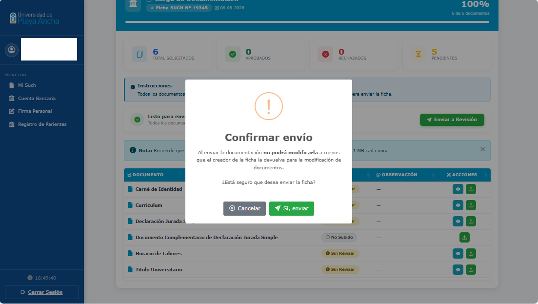 Pantalla Confirmación