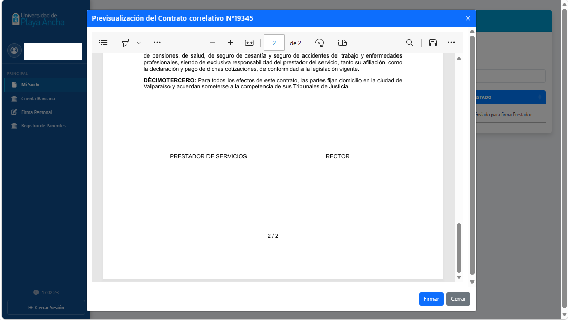 Pantalla Firma Contrato
